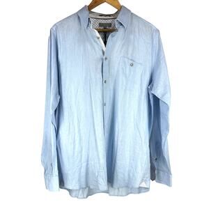 Ted Baker London Notip Button Up Linen Blend Shirt Blue Men's Size 6 NWT STAIN